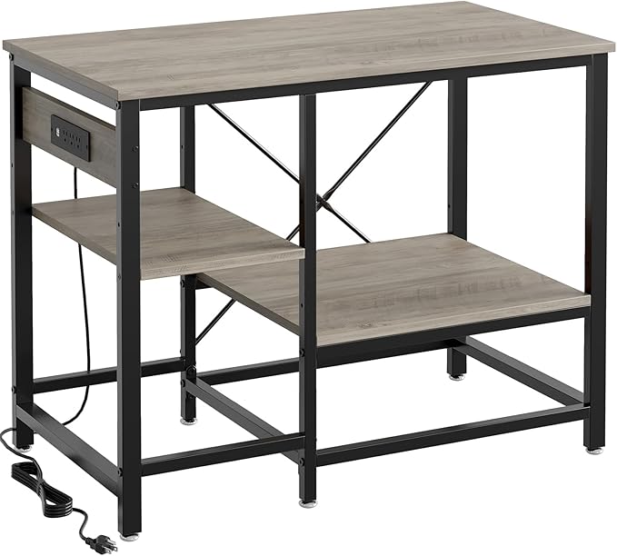 40-50 Gallon Fish Tank Stand with Charging Station, 36x19 Metal Aquarium Stand with 3-Tiers Adjustable Storage Shelves, 6-Legs Reptile Terrarium Stand, 660 LBs