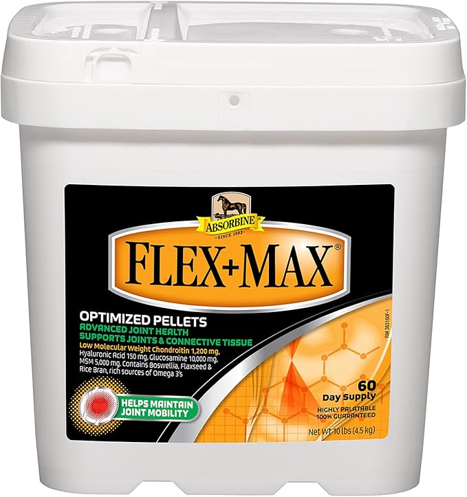 Absorbine Flex+Max Horse Joint Supplement Pellets, Highly Palatable, Comprehensive Equine Formula with Glucosamine, MSM, Chondroitin & Flaxseed, 10lb Tub / 60 Day Supply