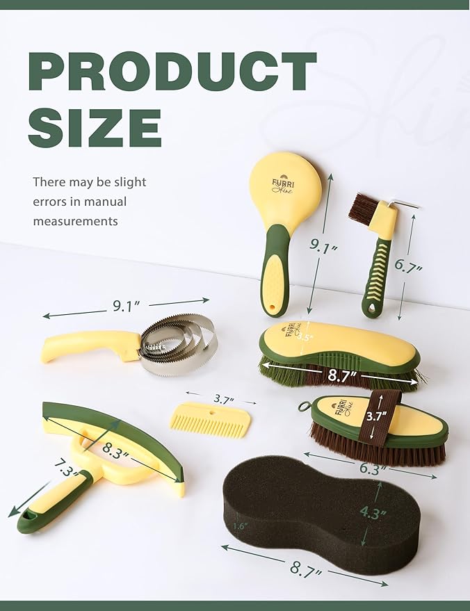 9PCS Horse Grooming Kit Curry Comb Sweat Scraper Horse Bathing Supplies Grooming Tools with Storage Bag Pasture Glow