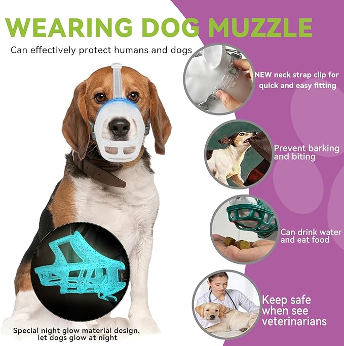 Glow-in-The-Dark Dog Muzzle, Basket Muzzle for Small Medium Large Dogs,Anti-Biting Chewing, Lightweight Cage Design,Allows Drinking & Panting,for Grooming & Training Size S