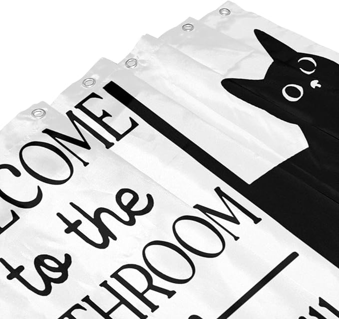 Jakayla Funny Shower Curtain Set โ Cute Black Cat Bathroom Decor, Waterproof Polyester Fabric for Cat Lovers Shower Curtain Set with Hooks 72x72 Inch