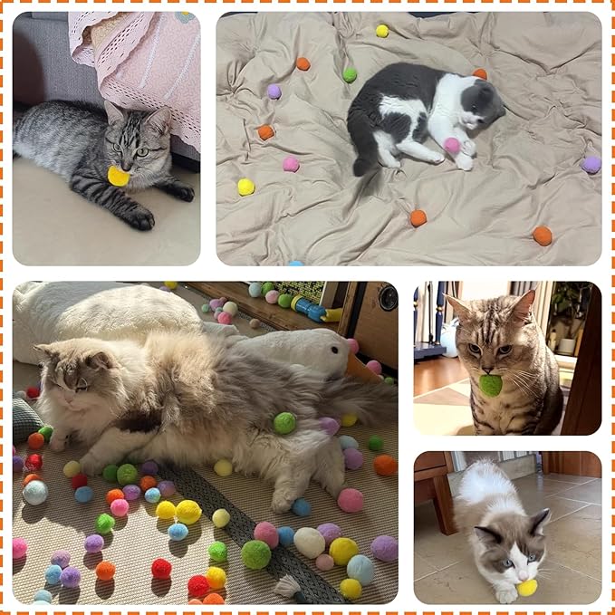 50 Picecs 1 Inch Cat Toys Balls Kitten Cat Pom Pom Balls Soft Cats Puff Ball Toys Rolling Interactive Fuzzy Cats Toy Ball Play Toy for Exercise, Creative Crafts Decorations Assorted Color