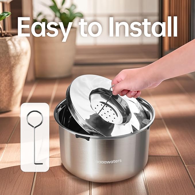 5.6L/190oz Large Dog Water Bowl No Spill, No Drip Dog Water Dispenser with Floating Disk, Stainless Steel Slow Drinking Bowl for Small Medium & Large Dogs