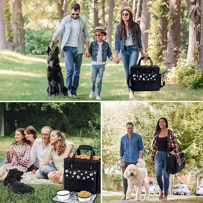 Dog Travel Bag, Airline Approved Dogs Bags for Traveling, 2 Dog 's Food Travel Container and Collapsible Bowls, Weekend Pet Travel Bags