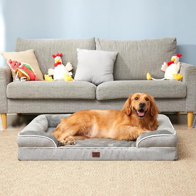 EHEYCIGA Orthopedic Dog Bed for Medium Dogs, Waterproof Memory Foam Medium Pet Beds with Sides, Non-Slip Bottom and Egg-Crate Foam Dog Couch Bed with Washable Removable Cover, Grey