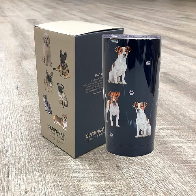 Jack Russell Terrier Tumbler SERENGETI 16 Oz. Stainless Steel, Vacuum Insulated Tumbler with Spill Proof Lid - 3D Print - Insulated Travel mug for Hot or Cold Drinks (Jack Russell Terrier Tumbler)