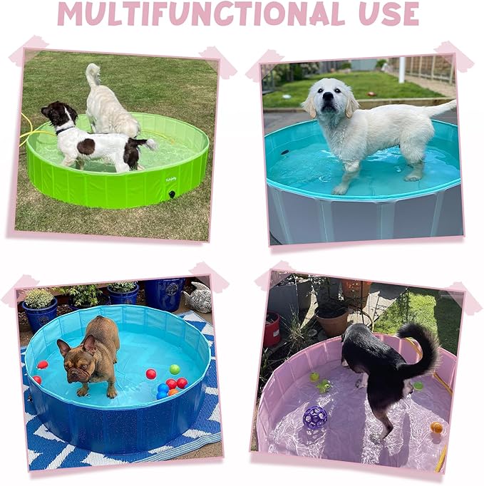 Furrybaby Dog Pool, Foldable Dog Pools for Large Dogs Portable Kiddie Pool Pet Doggie Wading Swimming (Pink 63'') Indoor and Outdoor