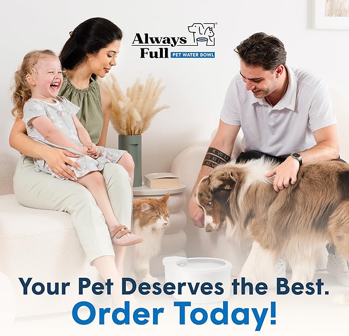 Always Full® 7" Pet Water Bowl and Wall Unit Bundle – Self-Refilling, Clean Filtered Water, Easy Home Connection, App-Enabled Hydration Tracking, Cat and Dog Water Bowls