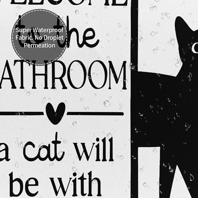 Jakayla Funny Shower Curtain Set โ Cute Black Cat Bathroom Decor, Waterproof Polyester Fabric for Cat Lovers Shower Curtain Set with Hooks 72x72 Inch