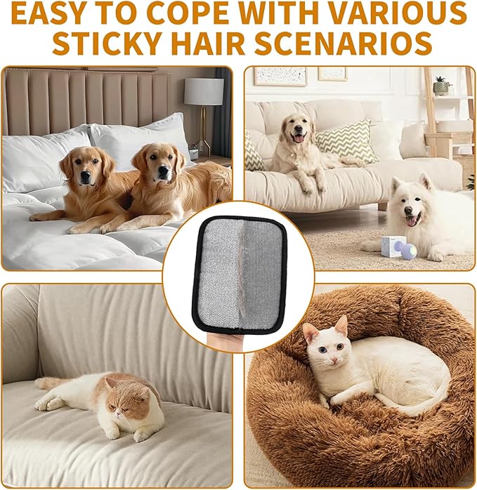 2PCS Electrostatic Pet Grooming Gloves, Reusable Hair Remover for Dog Cat Fur on Clothes Furniture Car Seat/Black