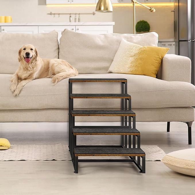 Dog Stairs Ramps Dog Stairs for High Bed Couch 5 Tier Pet Stairs for Small Medium Large Dogs and Cats Pet Step with Non-Slip Stair Tread for Puppy, The Old, and Injured Dogs