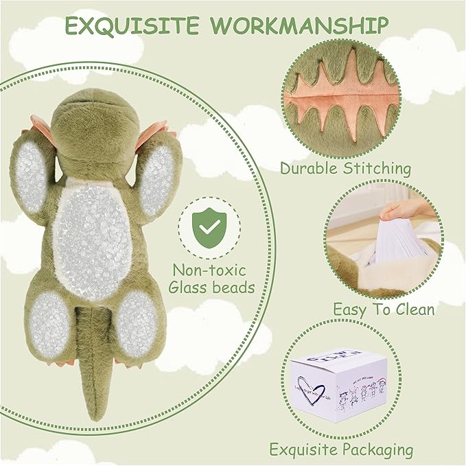 Weighted Stuffed Animals Dinosaur - 22.8" Cute Toy Pillow Plushie Gifts for Kids Boys Girls & Adults, 3 lbs Ultra-Soft Washable Green Dino Plush Pillowfort
