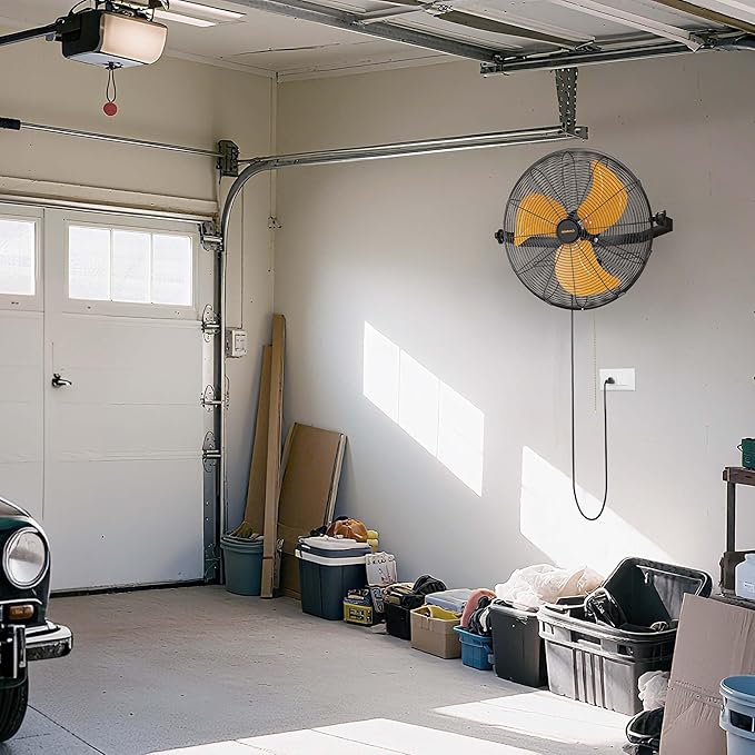 18 Inch Wall Mount Fan, Extended 6.6ft Power Cord, 360° Tilt Adjustment, 3-Speed, IP44 Industrial Commercial Wall Mounted Fan for Greenhouse, Garage, Workshop, Covered Patio, 1 Pack