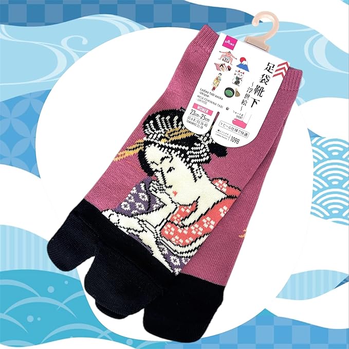 Japan Style Tabi Socks for Split Toe, Comfortable Tabi Toe Socks for Unisex Mt. Fuji, Lucky Cat, Sushi, Sumo, Ukiyoe, Hokusai