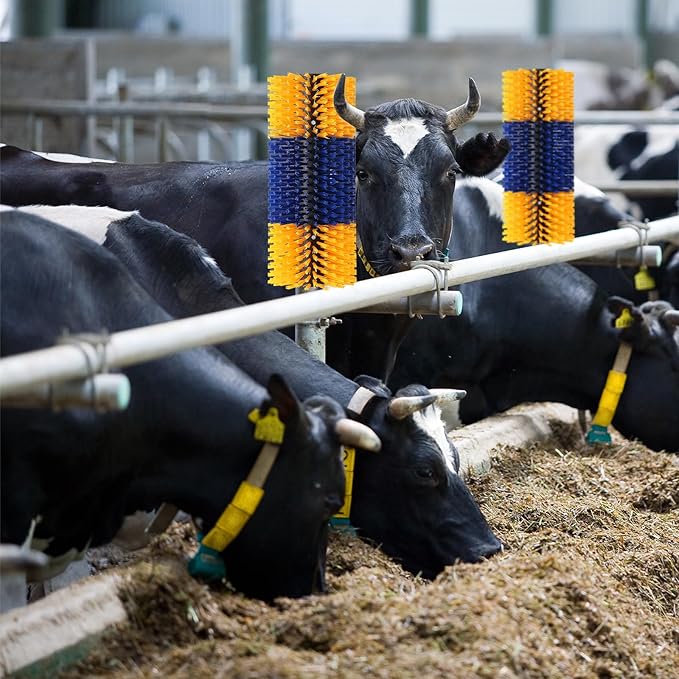 2PCS Livestock Scratching Brush, 17.5 x 7.8 Inch Goat Brushes for Grooming, Horse Brushes for Shedding, Livestock Brush with 8 Screws Great for Horse, Elk, Cattle, Pig, Sheep(Yellow)
