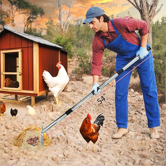 10inch Metal Chicken Poop Scooper with 54-Inch Long Handle for Coop Cleaning