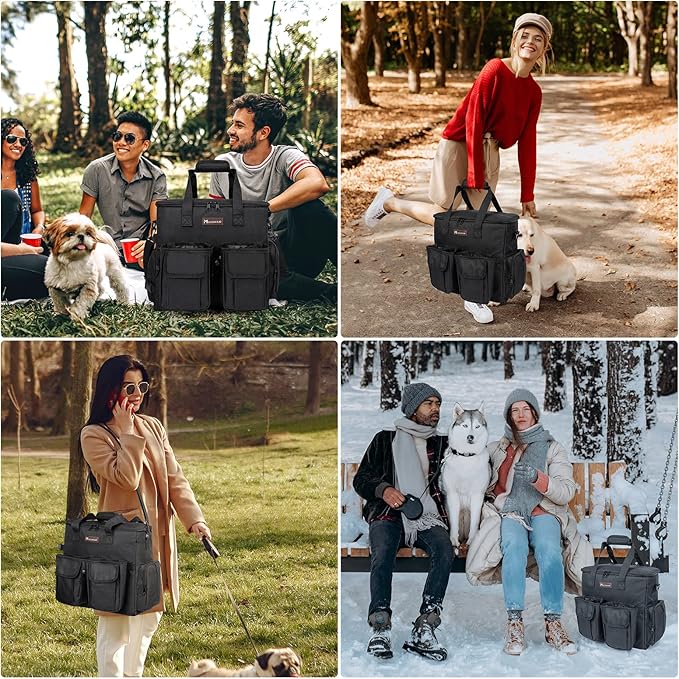 Dog Travel Bag, Airline Approved Pet Travel Bag with 2 Dog Treat Training Pouches for Weekend Pet Travel Supplies & Accessories, Black