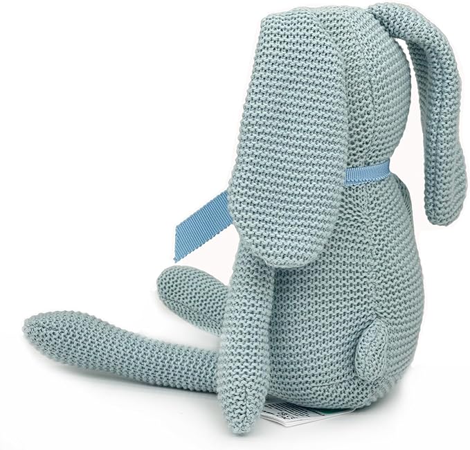 100% Organic Cotton Baby Toys Blue Bunny Rabbit Stuffed Animals for Newborn 7.1"