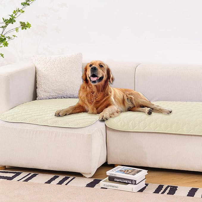 gogobunny 100% Double-Sided Waterproof Dog Bed Cover Pet Blanket Sofa Couch Furniture Protector for Puppy Large Dog Cat, Reversible (32x53 Inch (Pack of 1), Dark Cream/Light Cream)