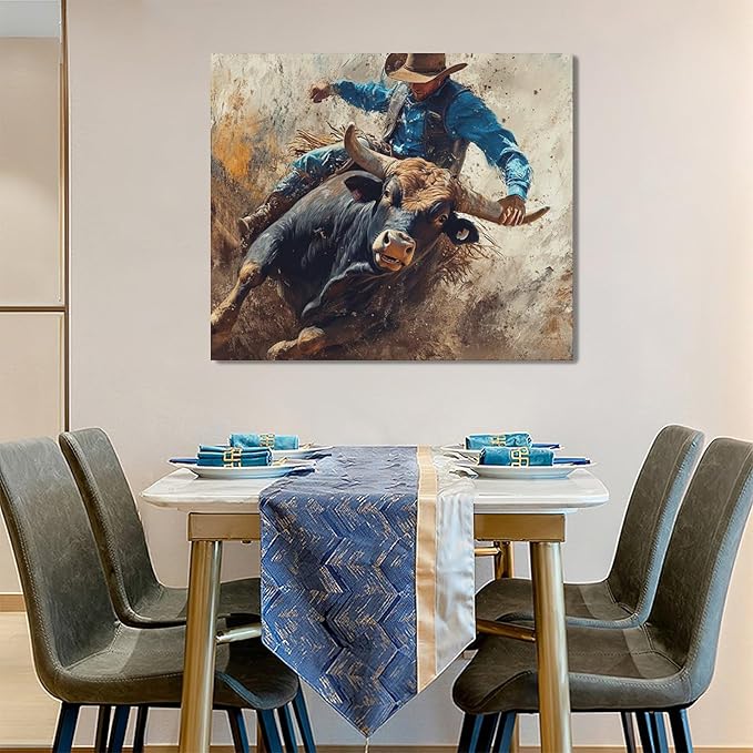 Framed Large Western Cowboy Wall Art, Oversized Rustic Cow Wall Decor for Living Room, Dusty Canvas Painting Pictures Vintage Artwork Home Decoration for Living Room Bedroom Office 60"x30"