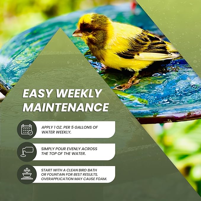 16oz Bird Bath Cleaner, Cleans 80 Gallons of Water, Ideal Fountain Cleaner Safe for Birds, Bird Bath Fountains Clarifier, Liquid Birdbath and Fountain Maintenance, Promotes Clean & Clear Water