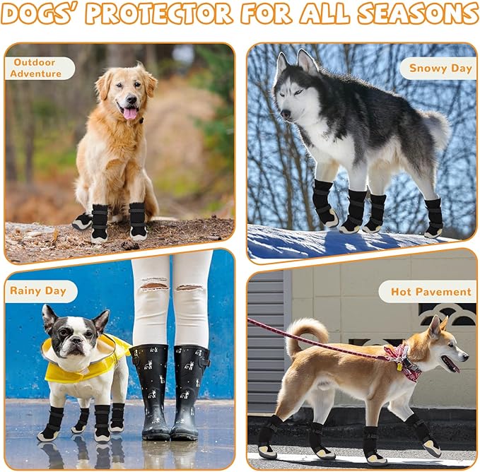 Dog Shoes for Large Small Medium Dogs, Dog Snow Boots Winter, Dog Booties and Paw Protectors to Prevent Licking, Anti-Slip Dog Shoes with Reflective for Hot Pavement,Hardwood Floors, Hiking (Size 3)