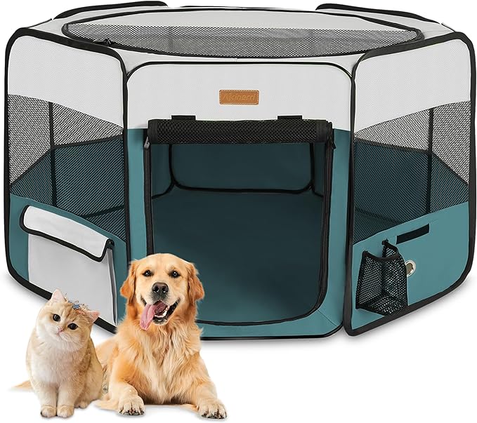 Dog Playpen, Portable Pet Play Pen for Cat, Puppies, Rabbits, Chickens, Foldable Large-Capacity Pet Tent for Indoor/Outdoor Travel Camping Blue