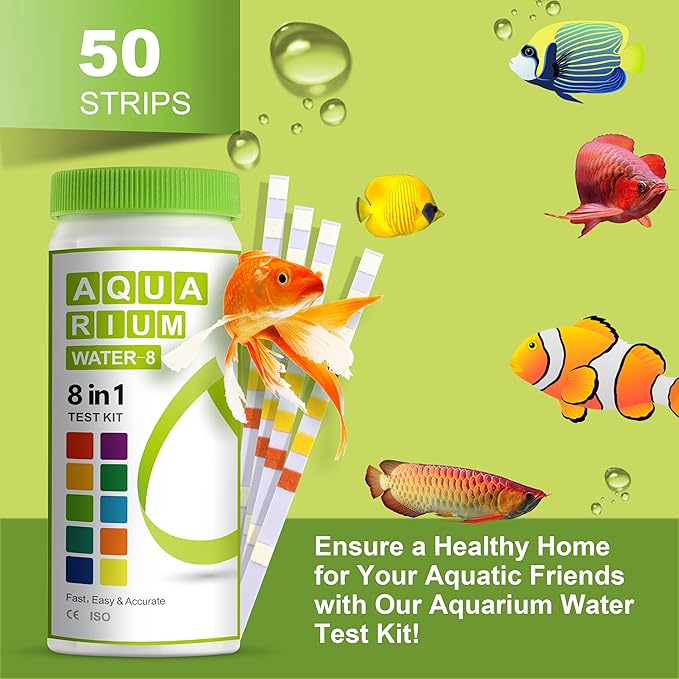 AAwipes 8-in-1 Aquarium Test Kit for Fish Tanks - Quick & Accurate Water Testing Strips for Aquariums & Ponds. Tests pH, Ammonia, Alkalinity, Hardness, Chlorine, etc. (K02-50)