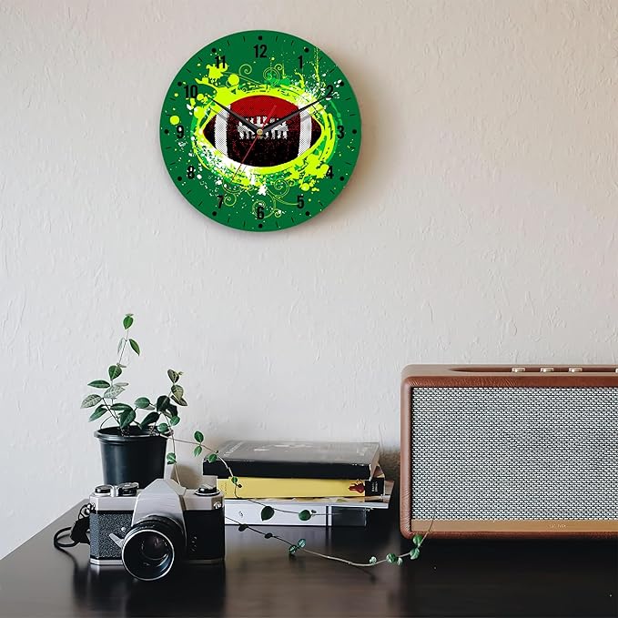 SPUNKER Wall Clocks,American Football Wall Clocks,USA Sport Ball Battery Operated Wall Clock Silent Non-Ticking Decorative for Home Kitchen Bathroom Living Room Bedroom Office 10 Inch