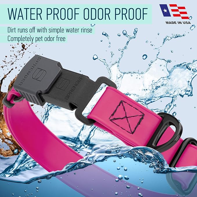 Dogline Biothane Waterproof Dog Collar with Herm Sprenger Black Stainless Steel Quick Release Buckle – Heavy Duty Tactical Durable Collar for Dogs – Comfortable and Safe Pet Collar W1 L15-25 Magenta