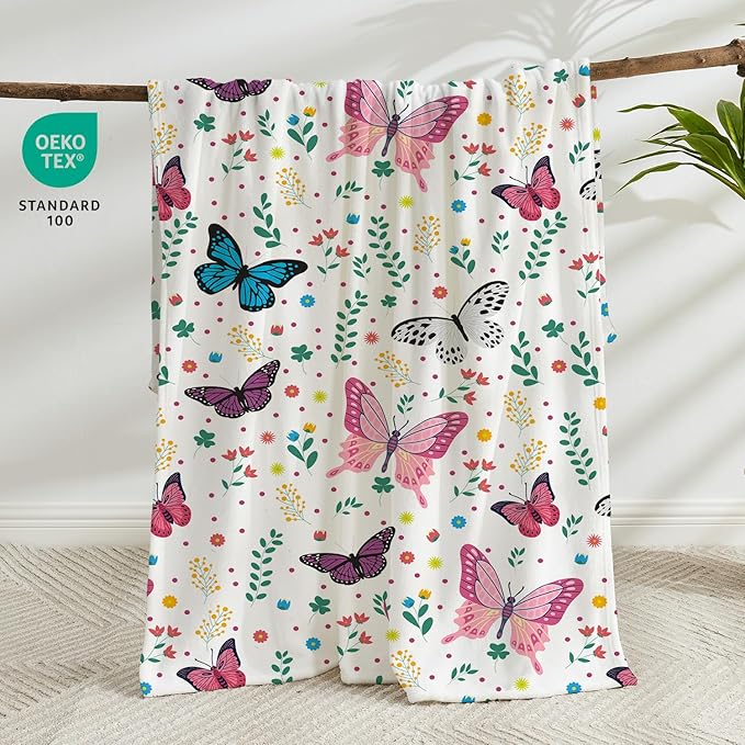 JameswishButterfly Throw Blanket for Girls Women Watercolor Butterfly Blanket Soft Fuzzy Flannel Bed Blanket Plush Butterfly Birthday Gifts for Women Girls Mom Kids Adults,50”x60”
