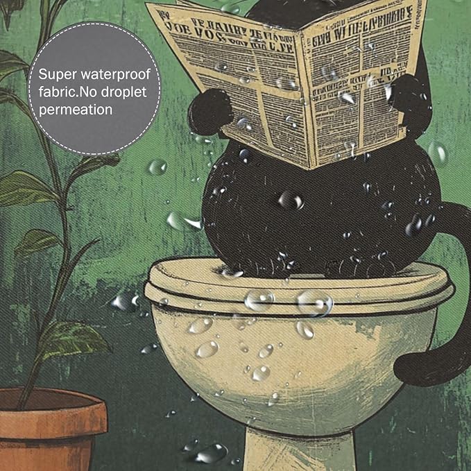 Jakayla Cat Shower Curtain Fabric Shower Curtains for Bathroom Modern Aesthetic Cloth Shower Curtain Set with Hooks 72x72 Inch (Cat on The Toilet)