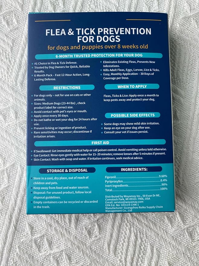 Flea and Tick Prevention for Dogs, 6-Month Supply Dog Flea and Tick Treatment Drops, Topical Fast-Acting Dog Treatment for Medium Dogs Up to 23 to 44 lbs