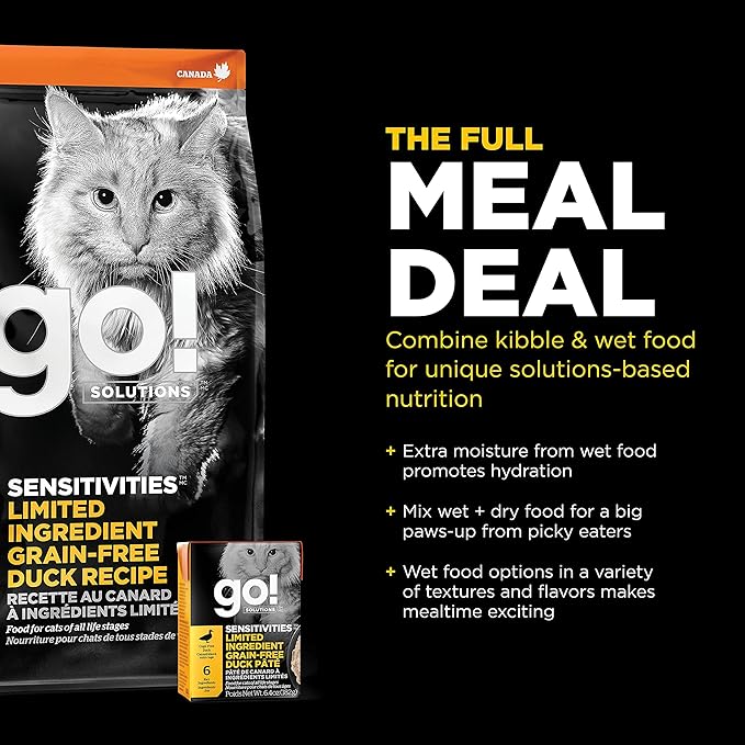 Go! Solutions Sensitivities Limited Ingredient, Grain-Free Dry Cat Food, Duck Recipe for Sensitive Stomach, 8 lb Bag