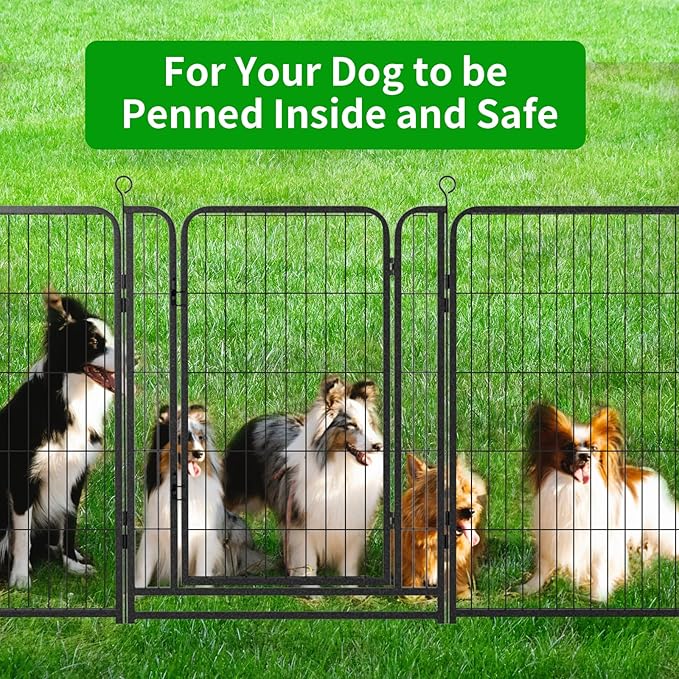 Dog Playpen Outdoor Extra Wide 8 Panels Heavy Duty Dog Fence 40" Height Anti-Rust with Doors Portable for RV Camping Yard, Total 21FT, 35 Sq.ft, Snowy Black