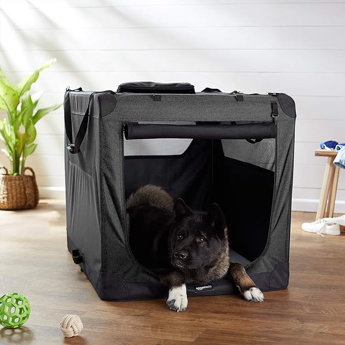 Amazon Basics Folding Portable Soft Pet Dog Crate Carrier Kennel, 42 x 31 x 31 inches, Black