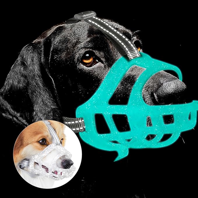 Glow-in-The-Dark Dog Muzzle, Basket Muzzle for Small Medium Large Dogs,Anti-Biting Chewing, Lightweight Cage Design,Allows Drinking & Panting,for Grooming & Training Size S