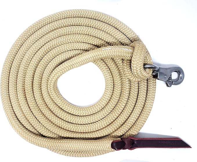 Double Braid Polyester Yacht Horse Lead Rope with Loop 12ft. or 14ft. Lengths (Beige, 14 ft. No Snap)
