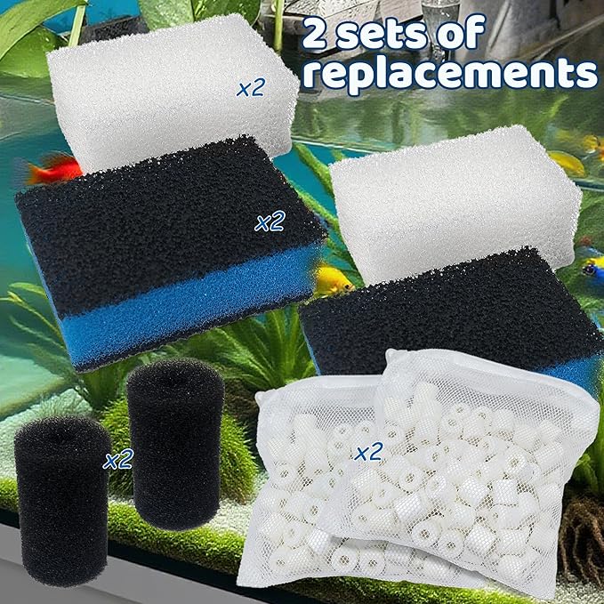 2 Sets of Upgraded Three-Stage Filtration Fish Tank Filter for AquaClear 30 Power Filter, 2 Set of Replacement Maintenance Kit for Fish Tank Filter for 30/150 30-Gallon Aquarium