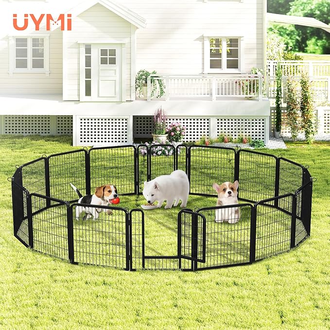 24 Inch Dog Playpen - 16 Panels Metal Pet Exercise Pen for Puppy, Indoor/Outdoor Dog Fence for Yard, Garden, Camping & RV Travel