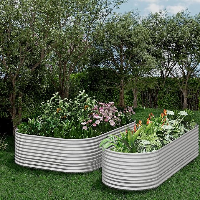 FRIZIONE 2pcs 9 in 1 Tall 8x2ft Galvanized Raised Garden Bed Outdoor,Steel Garden Bed for Vegetables,Above Ground Garden Box for Flower,Metal Raised Beds for Gardening