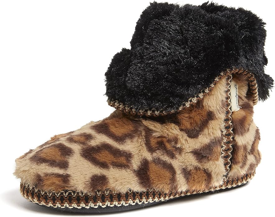 Dearfoams Women's Fuzzy Memory Foam Beth Bedroom Bootie Slipper Sock with Grippers