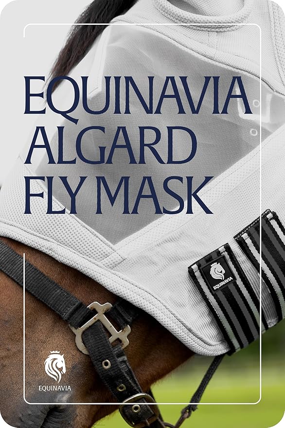 Equinavia Algard Soft Mesh Horse Fly Mask with Ear Protection and 45 UPF Rating | No Eye Irritation & UV Protection - Silver - Cob
