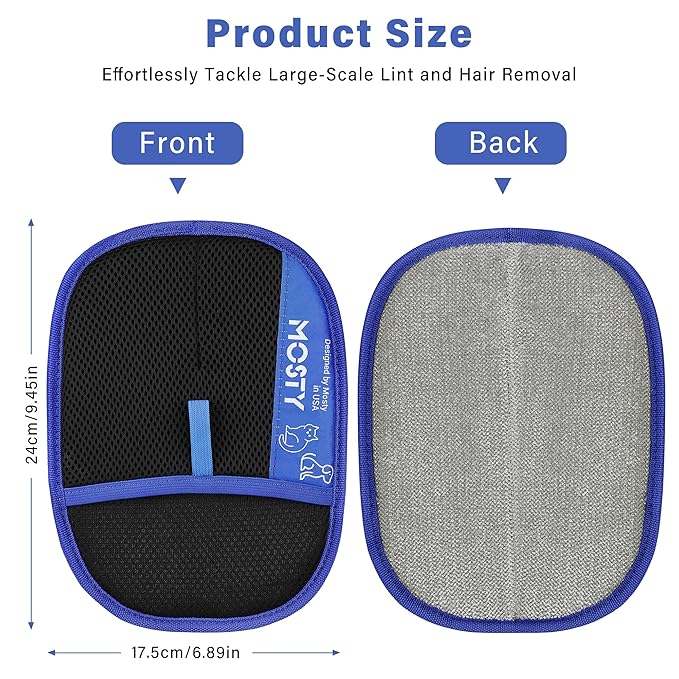 2Pcs Pet Hair Removal Glove,Double Sided Electrostatic, Reusable Cat & Dog Hair Remover Mitt for Furniture, Couch, Carpet, Car Seat, Quick Cleaning Grooming Glove