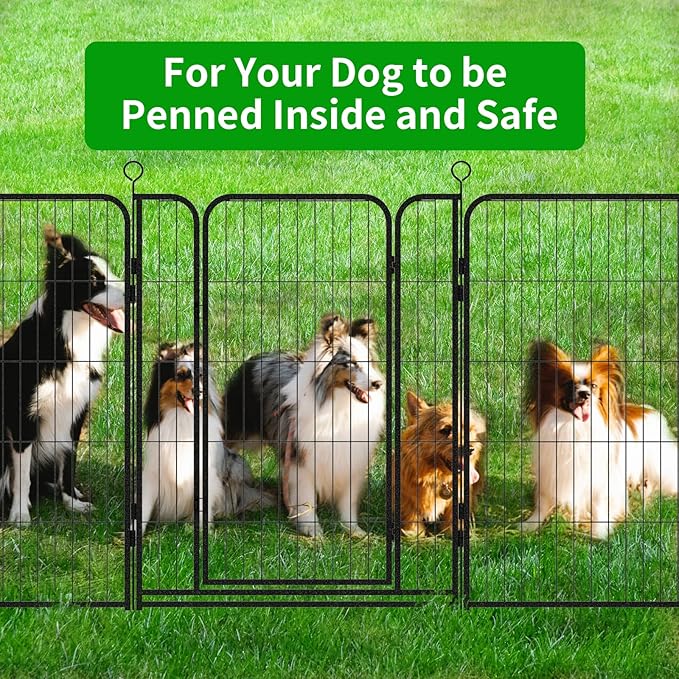 Dog Playpen Outdoor Extra Wide 24 Panels Heavy Duty Dog Fence 40" Height Anti-Rust with Doors Portable for RV Camping Yard, Total 63FT, 316 Sq.ft, Snowy Black