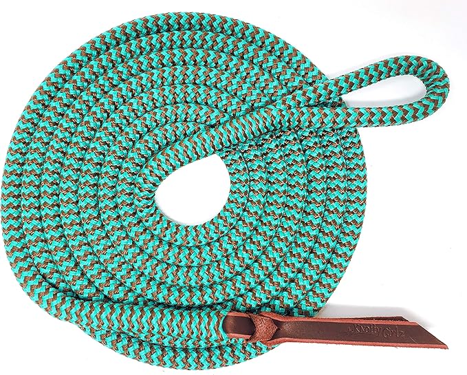 Double Braid Lead Rope with Eye Splice Loop, 12-14FT Lengths (Turquoise with Brown, 14 ft.)