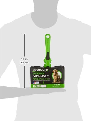 Evercare All Purpose Pet Hair Lint Roller with 2 Refills, 180 Total Sheets – Reusable Sticky Roller for Pet Hair, Cat & Dog Hair Remover, Lint Remover, Pet Hair Remover for Furniture, Clothing & Cars