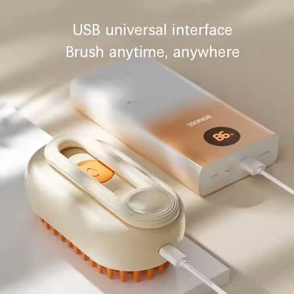 3-in-1 Steam Pet Brush for Cats & Dogs – Self-Cleaning Grooming Comb with Spray Mist, Massage & Shedding, Rechargeable USB, Anti-Static, Foldable Handle – White (WHITE)