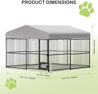 10x10x6FT Large Dog Kennel Outside Dog Playpen Outdoor Dog Enclosures with UV-Resistant Waterproof Roof Covered Dog House Outdoor,Lock,for Medium and Large Dogs,Easy Assembly