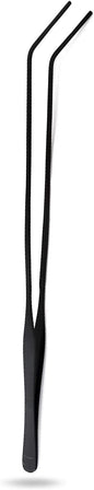 Aquarium Tweezers Stainless Steel Curved Tweezer with Carbonation Protection Coating Long Reptiles Feeding Tongs for Fish Tank Aquatic Plants Spider Snakes Lizards, 15 inch - Black